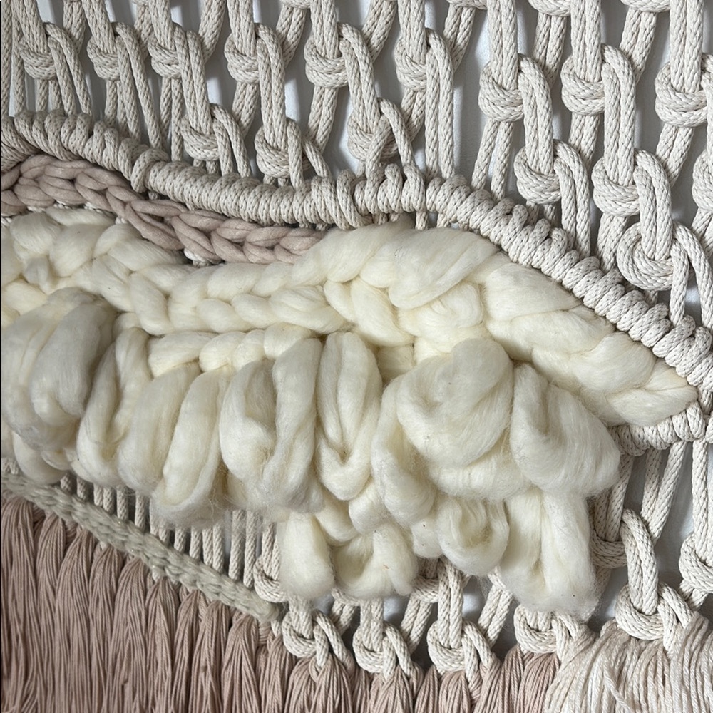 Handcrafted Cream and Tan Macrame Wall Hanging - Picture 6 of 10